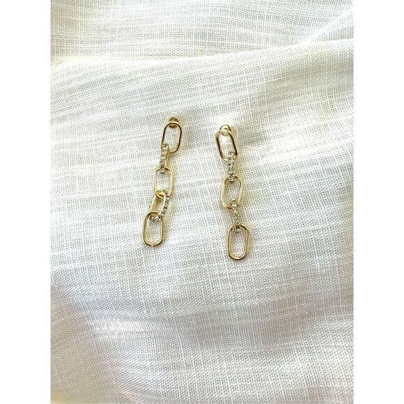 Gold and Rhinestone chain link earrings - Picture 1 of 2